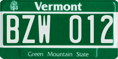 VT license plate BZW012