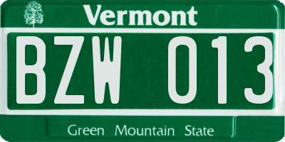 VT license plate BZW013