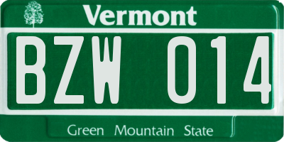 VT license plate BZW014