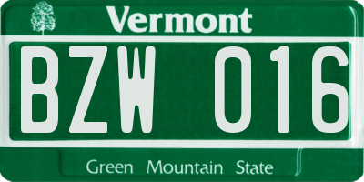 VT license plate BZW016