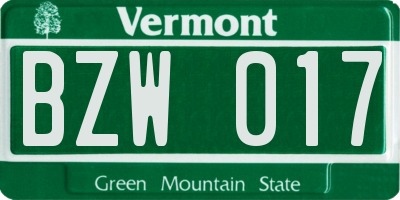 VT license plate BZW017