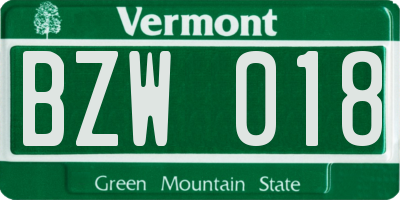 VT license plate BZW018