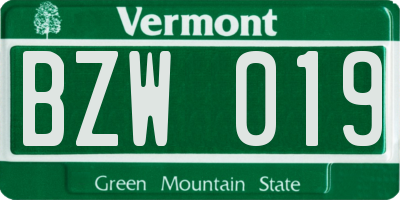 VT license plate BZW019