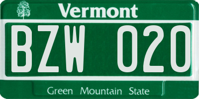 VT license plate BZW020