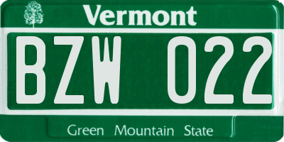 VT license plate BZW022