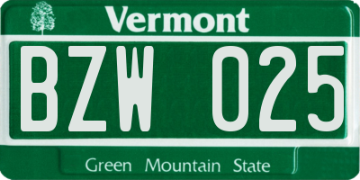 VT license plate BZW025