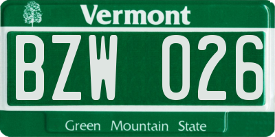 VT license plate BZW026
