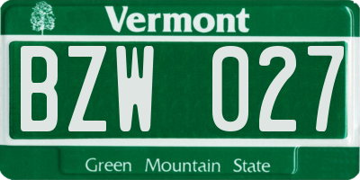 VT license plate BZW027