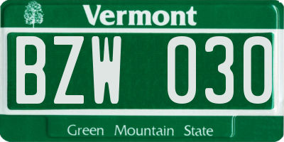 VT license plate BZW030