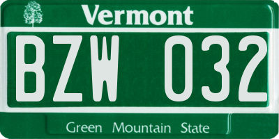 VT license plate BZW032