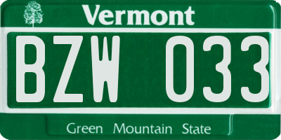 VT license plate BZW033