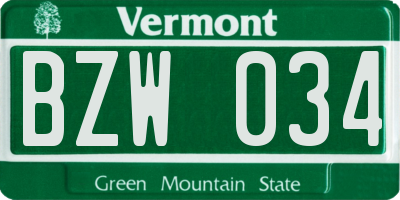 VT license plate BZW034