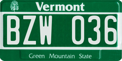 VT license plate BZW036