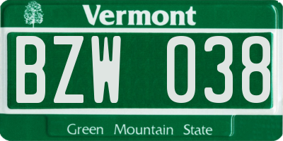 VT license plate BZW038