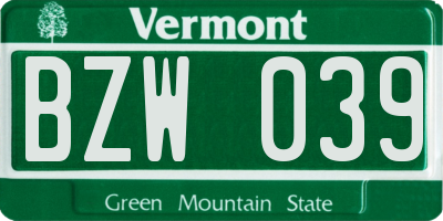 VT license plate BZW039
