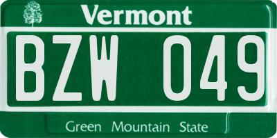 VT license plate BZW049