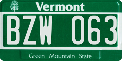 VT license plate BZW063