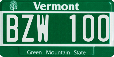 VT license plate BZW100