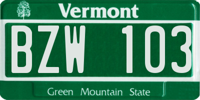 VT license plate BZW103