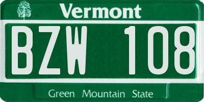 VT license plate BZW108