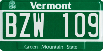 VT license plate BZW109