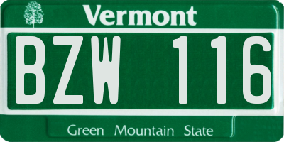 VT license plate BZW116