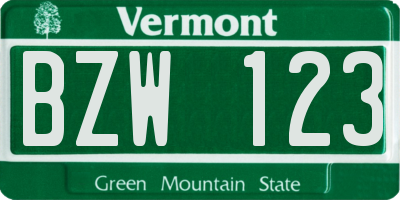 VT license plate BZW123