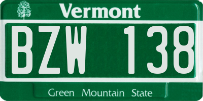 VT license plate BZW138