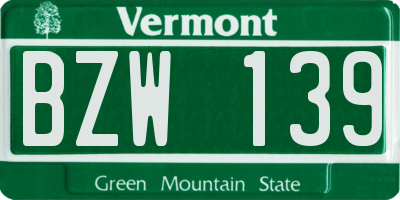 VT license plate BZW139