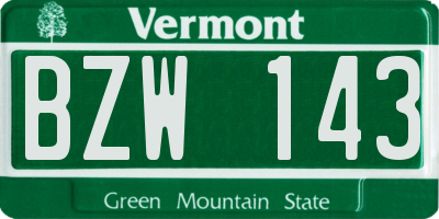 VT license plate BZW143