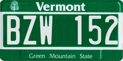 VT license plate BZW152