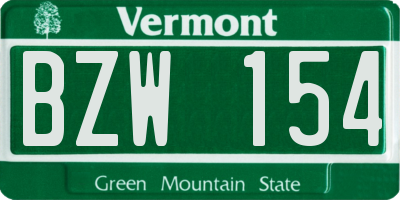 VT license plate BZW154