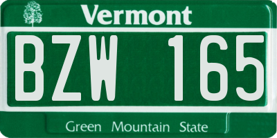 VT license plate BZW165