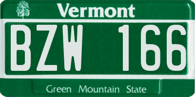 VT license plate BZW166