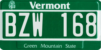VT license plate BZW168