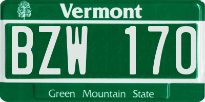 VT license plate BZW170