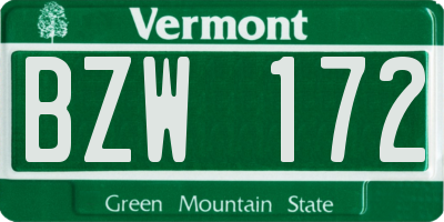VT license plate BZW172