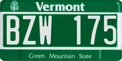 VT license plate BZW175
