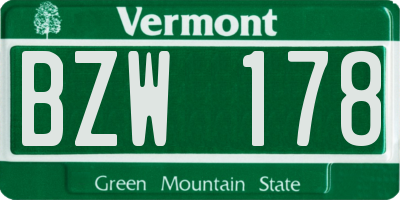 VT license plate BZW178