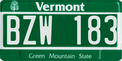 VT license plate BZW183