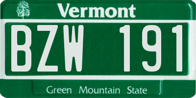 VT license plate BZW191