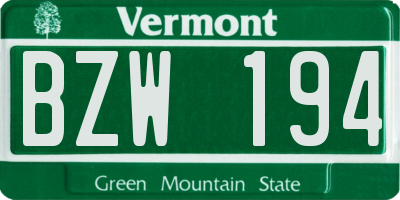 VT license plate BZW194