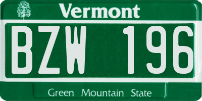 VT license plate BZW196