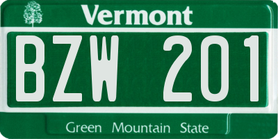 VT license plate BZW201