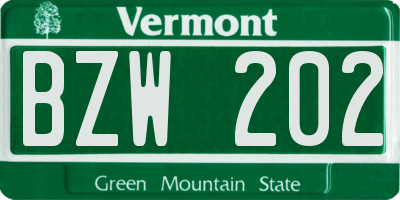 VT license plate BZW202