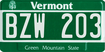 VT license plate BZW203