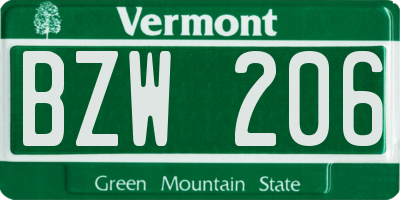 VT license plate BZW206