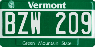 VT license plate BZW209
