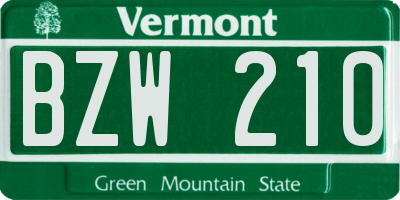 VT license plate BZW210