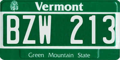 VT license plate BZW213